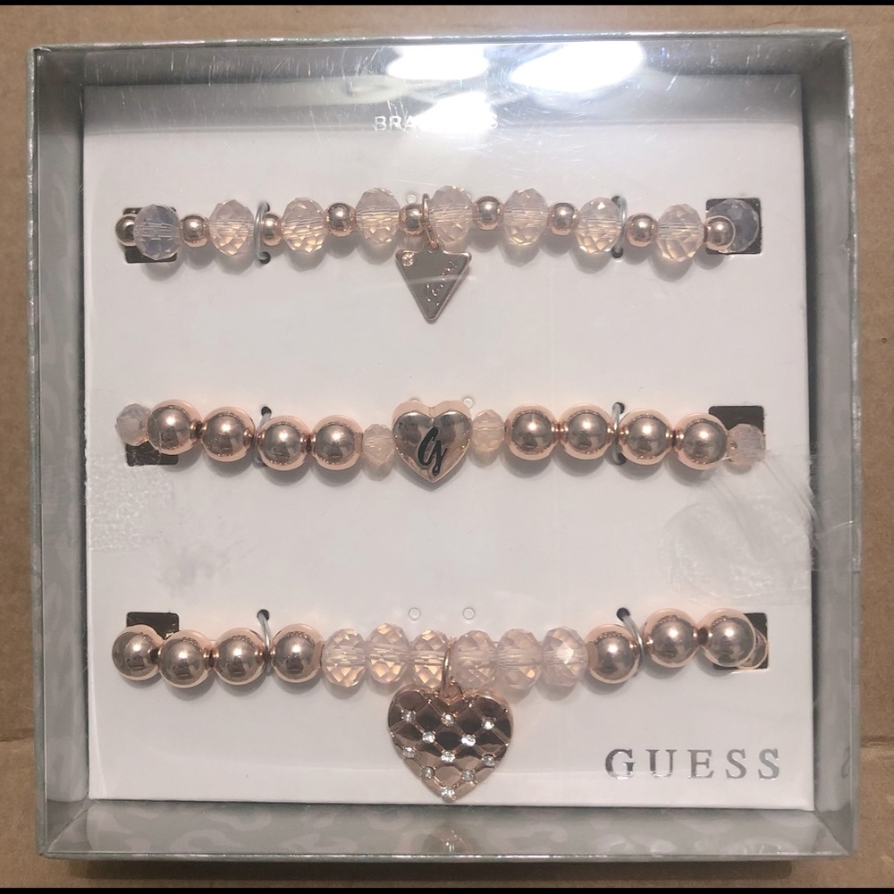 Set of 3 Rose Gold Tone Guess Beaded Bracelets - New in Box